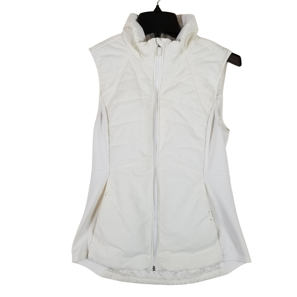 Lululemon Quilted Puffer Vest Women 6 White Full Zip Stretch Side Panels